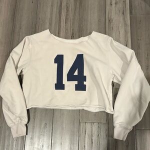 White Cropped Sweatshirt with Blue Number